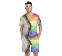 GuoChe Camiseta de pijama para hombre, manga corta, bandera del orgullo del progreso, bandera del arco iris, Bandera del orgullo del progreso, bandera arcoíris, X-Large