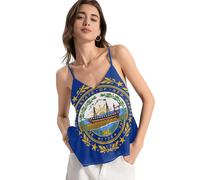 GuoChe Camiseta sin mangas de gasa con cuello en V y tirantes para mujer, cuello en V profundo, ajuste holgado, para la playa, New Hampshire State Flag, XL