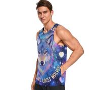 GuoChe Camiseta sin mangas para hombre, cuello en V, transpirable y ligera, bolsillo lateral oculto para uso diario casual, Just a Girl Who Loves Wolves Galaxy Space Wolf, Small