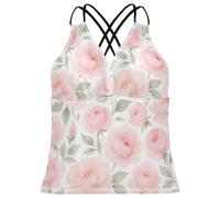 GuoChe Camiseta tankini para mujer, cuello en V, para la playa, talla XS, Patrón de rosas de acuarela, XL