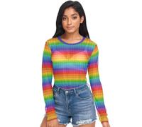 GuoChe Camiseta transparente para mujer | Camiseta de malla de manga larga S con estampado de torre de bloques primarios