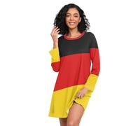 GuoChe Camisón de algodón hasta la rodilla, pijama de manga larga, ligero, para niñas y mujeres, acogedor, Bandera de Alemania, M