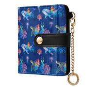 GuoChe Cartera plegable delgada de piel sintética con ranuras para tarjetas, diseño de sirenas y vida marina para mujer