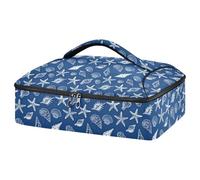 GuoChe Cazuela aislada 600D impermeable de tela Oxford para almacenamiento de utensilios y servilletas, catering y viajes, para todas las ocasiones, color azul oscuro con estrellas de mar y concha