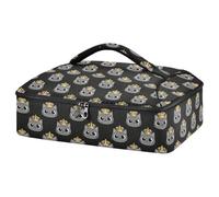 GuoChe Cazuela aislada 600D impermeable de tela Oxford para utensilios y servilletas, catering y viajes, se adapta a pizza y cazuela, fondo negro, corona de dibujos animados, retrato de gato