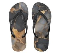 GuoChe Chanclas de goma con cojín para natación al aire libre, senderismo, viajes y vacaciones, Mármol Negro Beige, X-Small