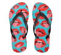 GuoChe Chanclas de goma impermeables para mujer, para ducha, piscina, caminar, Labios y lengua con patrón azul, Small