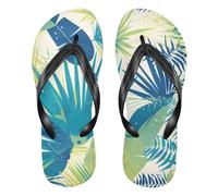 GuoChe Chanclas de goma para hombre, impermeables, para playa, para natación, senderismo, viajes, bodas, Hojas verdes y azules, Small