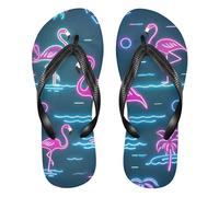 GuoChe Chanclas de goma para mujer con cojín para natación al aire libre, senderismo, viajes y vacaciones, Patrón de flamenco y neón, Large