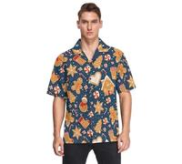 GuoChe Christmas Cookies and Sweets - Camisas hawaianas de algodón de manga corta con botones para hombre, Galletas y dulces de Navidad, XXX-Large