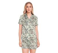 GuoChe Circle Abstract - Pijama de satén de seda para mujer, manga corta, ropa de dormir de dos piezas, con botones, color verde, Colorido, S