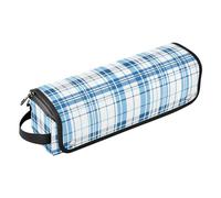 GuoChe Con alfombrilla resistente al calor para herramientas calientes, rizador, planchas planas, voluminizador de cabello, funda a cuadros azules para mujer