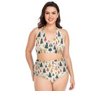 GuoChe Conjunto de bikini de talla grande para mujer, traje de baño sexy de cintura alta de dos piezas, talla L, Ilustración del patrón del árbol de Navidad, 4XL/plus