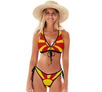 GuoChe Conjunto de bikini para mujer, traje de baño ajustable de verano, 2 piezas, XS, Bandera nacional de Macedonia del Norte, M