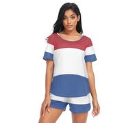 GuoChe Conjunto de descanso de dos piezas para mujer, ropa de dormir de verano con cuello redondo y bolsillos, talla S, Bandera nacional de los Países Bajos, XXL