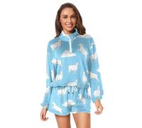 GuoChe Conjunto de pijama cómodo de 2 piezas para mujer, diseño de oveja blanca en cielo azul, Oveja blanca sobre cielo azul, Large