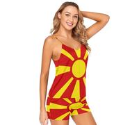GuoChe Conjunto de pijama corto de 2 piezas para mujer, ropa de dormir suave, talla S, Bandera nacional de Macedonia del Norte, M