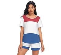 GuoChe Conjunto de pijama de 2 piezas para mujer, ropa de dormir casual con cuello redondo y bolsillos, talla S, Bandera de los Países Bajos, S