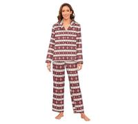 GuoChe Conjunto de pijama de seda satinada para mujer, casual, manga larga, 2 piezas, talla S, Copos de nieve de punto rojo y blanco, S