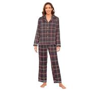 GuoChe Conjunto de pijama de seda satinada para mujer, ligero, de gran tamaño, ropa de dormir de 2 piezas, talla S, Patrón navideño de cuadros borgoña y amarillo, XL