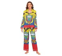 GuoChe Conjunto de pijama de seda satinada para mujer, ropa de dormir suave de gran tamaño, ropa de dormir de 2 piezas, talla S, Brazos precisos de la bandera de Ecuador, S