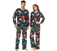 GuoChe Conjunto de pijama para mujer, 2 piezas, cómodos, pantalones de pijama para hombre, traje de hogar para fiesta nupcial, talla XXS, Patrón de elementos espaciales de cosmos, Large