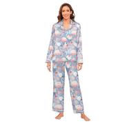 GuoChe Conjunto de pijama para mujer, cómodo conjunto de pijama de manga larga, ropa de dormir de 2 piezas, talla S, Patrón de Navidad con flamenco rubor, M