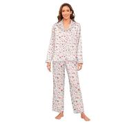 GuoChe Conjunto de pijama para mujer, ropa de dormir ligera de gran tamaño, 2 piezas, talla S, Patrón de Navidad con flamenco rubor, Large