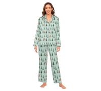 GuoChe Conjunto de pijama sedoso clásico con botones y cuello en V para mujer, ropa de dormir de 2 piezas, talla S, Zorros verdes claros de Navidad, M