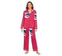 GuoChe Conjunto de pijama sedoso para mujer, ropa de dormir ligera con cuello en V, 2 piezas, talla S, Australia Flag, M