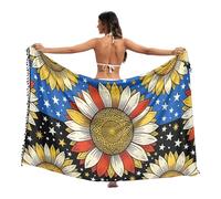 GuoChe Cubierta de traje de baño de playa a la moda para traje de baño, falda de traje de baño, 45 x 70 pulgadas, Bandera de girasol de Estados Unidos, 4 de julio, flor patriótica de Estados Unidos, M
