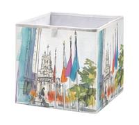 GuoChe Cubo de almacenamiento de tela, plegable, cajas de almacenamiento de tela para juguetes, despensa, estantes, gabinete, medio mástil, banderas y arquitectura urbana