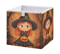 GuoChe Cubo de almacenamiento de tela, plegable, cubo de almacenamiento para juguetes, libros, estantes, armarios, Halloween, pequeña bruja