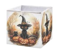 GuoChe Cubo de almacenamiento de tela, plegable, organizador de tela para armario y juguetes, escena de bruja y gato de Halloween