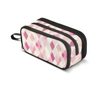 GuoChe Divertidas bolsas de nailon a cuadros para niñas, gran capacidad, con cremallera, bolsa de papelería, para adolescentes