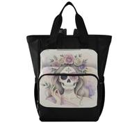 GuoChe Dobby - Mochila para pañales de nailon con múltiples bolsillos | Pretty Sugar Skull Acuarela Florals Blush Blue White