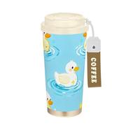 GuoChe Duck Pond - Vasos de viaje para café con tapa, acero inoxidable, aislados para bebidas frías y calientes, 17 onzas, a prueba de fugas
