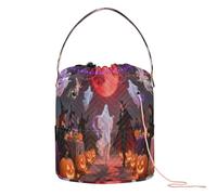 GuoChe Enchanted - Bolsa organizadora de hilo de ganchillo para fiesta de Halloween bajo la luna roja con agujeros para agujas de tejer, accesorio de viaje