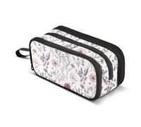 GuoChe Estuche de nailon blanco con diseño de flores primaverales, estuche de lápices de alta capacidad con cremallera, para escuela preparatoria