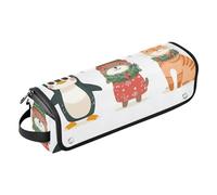 GuoChe Estuche de viaje 2 en 1 para rizador y alfombrilla resistente al calor con cremallera de animales de Navidad