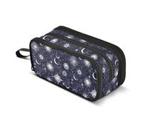 GuoChe Estuche grande de nailon con diseño de noche estrellada y estrella, sol, luna, para niñas, gran capacidad, con cremallera, para estudiantes universitarios