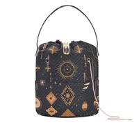 GuoChe Ethereal Boho Patrón sin costuras con calavera de toro de oro rosa y formas de arte de línea, bolsa de hilo de ganchillo, bolsas de tejer, bolsa portátil de ganchillo para soporte de ganchillo