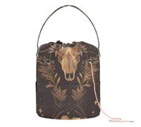 GuoChe Ethereal Boho Patrón sin costuras con calavera de toro de oro rosa y formas de arte de línea, bolsas de ganchillo bolsa de agujas de ganchillo, bolsa de hilo portátil para herramientas de tejer