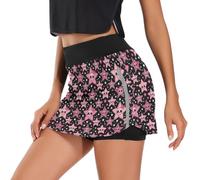 GuoChe - Falda atlética para mujer, cintura ancha elástica, secado rápido, con bolsillos para teléfono y llaves, para entrenamiento, gimnasio, senderismo, Mcbling Estética Star Skull Bow Leopard Print