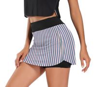 GuoChe - Falda de entrenamiento para mujer, cintura ancha elástica, de secado rápido, con bolsillos ocultos con cierre para entrenamiento, gimnasio, senderismo, Rayas azules y rubor Rayas Verano Rojo