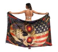 GuoChe Falda para cubrir traje de baño suelto de playa, pareo de playa, 45 x 70 pulgadas, Bandera patriótica de Estados Unidos, calavera con ojos brillantes, M
