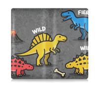 GuoChe Funda de cuero de alta calidad para tarjetas de registro y seguro, para hombres y mujeres, funda esencial para tarjetas, documento esencial, licencia de conducir, dinosaurios amarillos y rojos