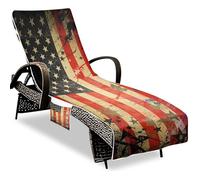GuoChe Funda para toalla de silla de patio, con múltiples bolsillos de almacenamiento, ligera, para patio, vintage, grunge, bandera de Estados Unidos, arte patriótico y 4 de julio