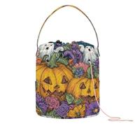 GuoChe Ghosts & Pumpkins with Flowers - Bolsa de hilo de ganchillo portátil para almacenamiento de hilo de ganchillo para suministros de punto de aguja de ganchillo
