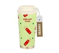 GuoChe Good Luck Petardo - Vasos de viaje verdes para hombres, taza de café sobre la marcha con tapas, taza térmica de acero inoxidable para bebidas frías y calientes, 17 onzas
